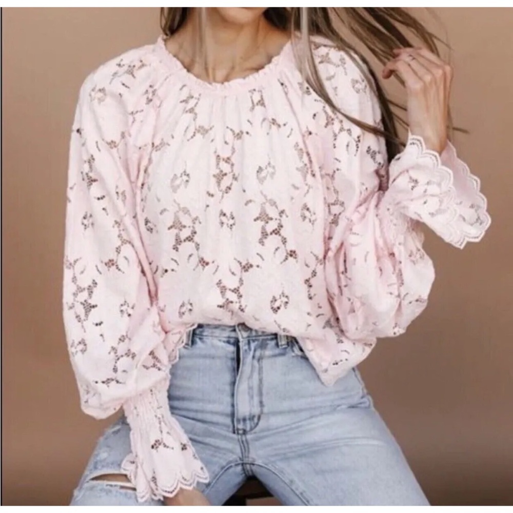 Free People Pink Lace Olivia top, L
